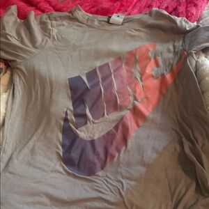 Nike Gray Tee with Purple to Coral Gradient Swoosh